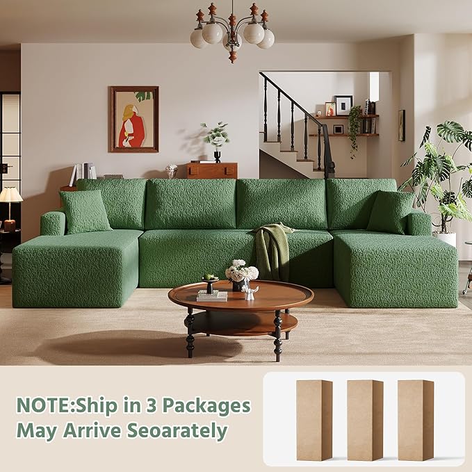 140 Modular U-Shaped Sectional Sofa 7-Seater Cloud Couch with Double Chaise Modern Sleeper SofaNo Assembly Sectional Cloud Boneless Sofa Couches for Living Room/Apartment