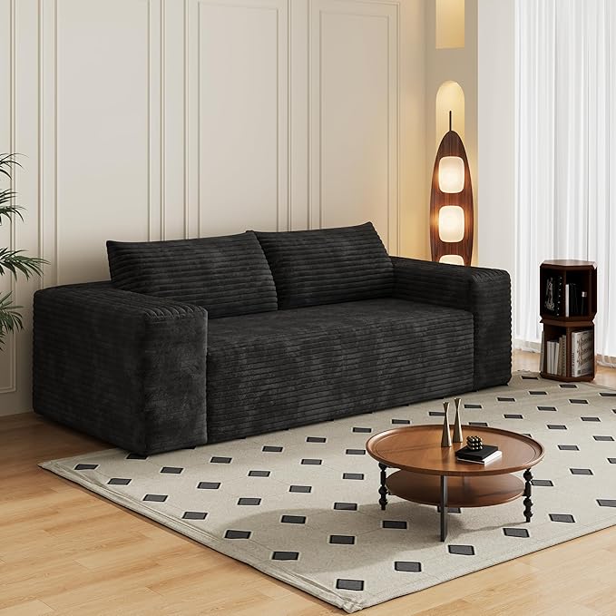 Eafurn Memory Foam Boneless Loveseat Sofa Couch 3-Seater Upholstered Sofa with Corduroy Fabric and Wider Armrest No Assembly Sofa for Living Room Bedroom &amp Apartment | Sturdiness Breathable ma