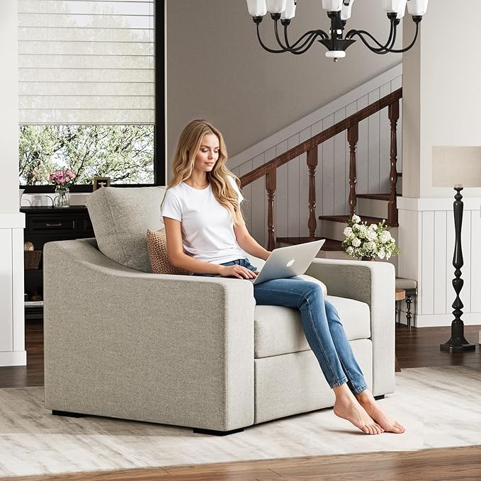 ABCASA 47 W Oversized Accent Chair Set of 2 Comfy Upholstered Sofa Chair with Large Seat and Wide Armrest Pet-Friendly Modern Lounge Armchair for Living Room/Apartment/Bedroom Soft Linen Oatmeal