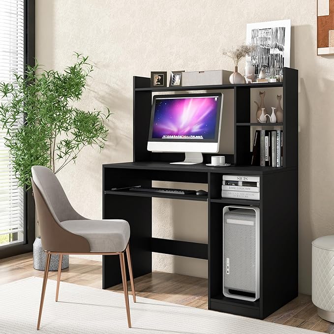 Tangkula Computer Desk with Storage Hutch &amp Charging Station Home Office Study Writing Desk with Bookshelf Keyboard Tray &amp CPU Stand Modern Laptop PC Desk Computer Workstation for Study B