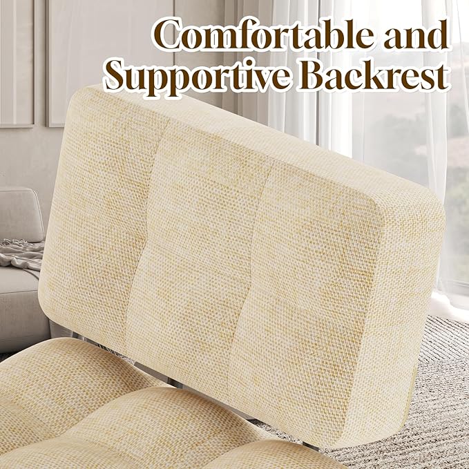 EROMMY Accent Chair Armless Mid Century Modern Chair with Thick Cushion &amp Metal Legs Polyester Leisure Chair Comfy Side Corner Chairs for Living Room Bedroom Study Room Entryway (Yellow)