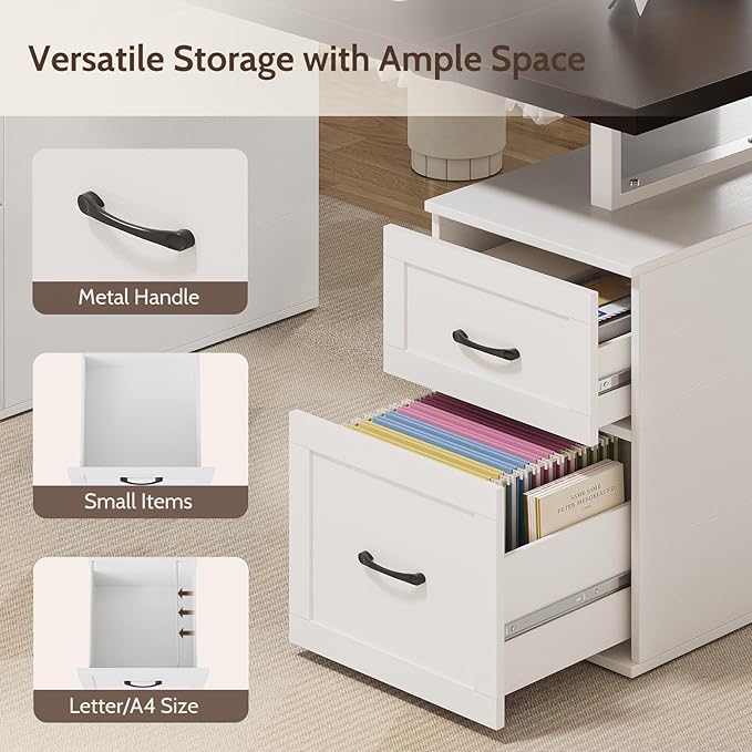 Farmhouse Desk with Drawers &amp Power Outlet White Home Office Desk with Adjustable File Organizer 71 Executive Desk with Storage Computer Desk with Privacy Panel