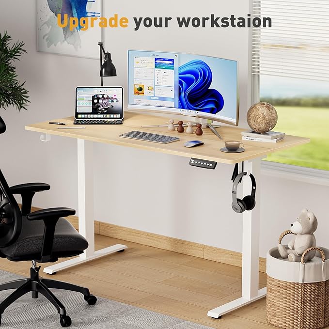 55 x 24 Inch Electric Standing Desk Adjustable HeightSit Stand Up Desk with WheelsHome OfficeRising DeskComputer Workstation Gaming Work (Spliced DesktopOak)