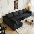139.4 Modular Sectional Sofa L-Shaped Minimalist Couches with Middle Seat Chaise Modern Deep Seat Convertible Sleeper SofaCloud Plush Corduroy Fabric No Assembly Required 5 Seater Black