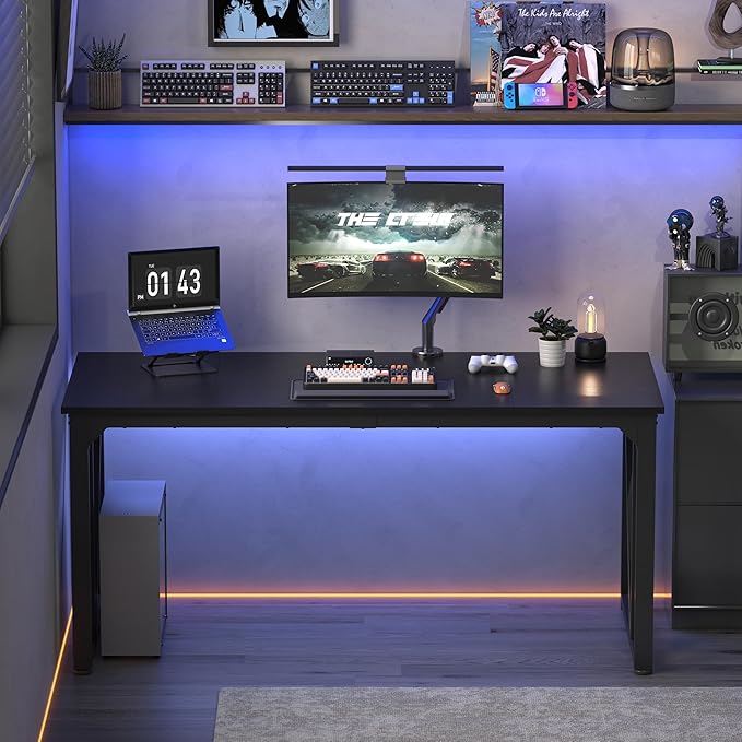 NSdirect Computer Desk 63×23.6 Inch Gaming Desk with Deeper &amp Thicker Desktop Office Desk Work Desk for Home Office Black