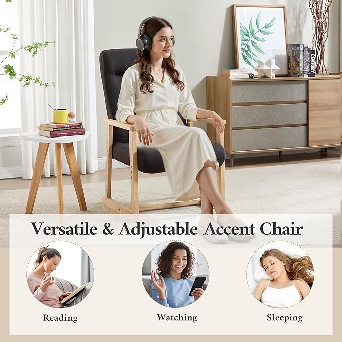 KCC Recliner Chair Adjustable Small Fabric Single Sofa with Ergonomic Back SupportAccent Chair for Living Room Nursery Bedroom Black Set of 2