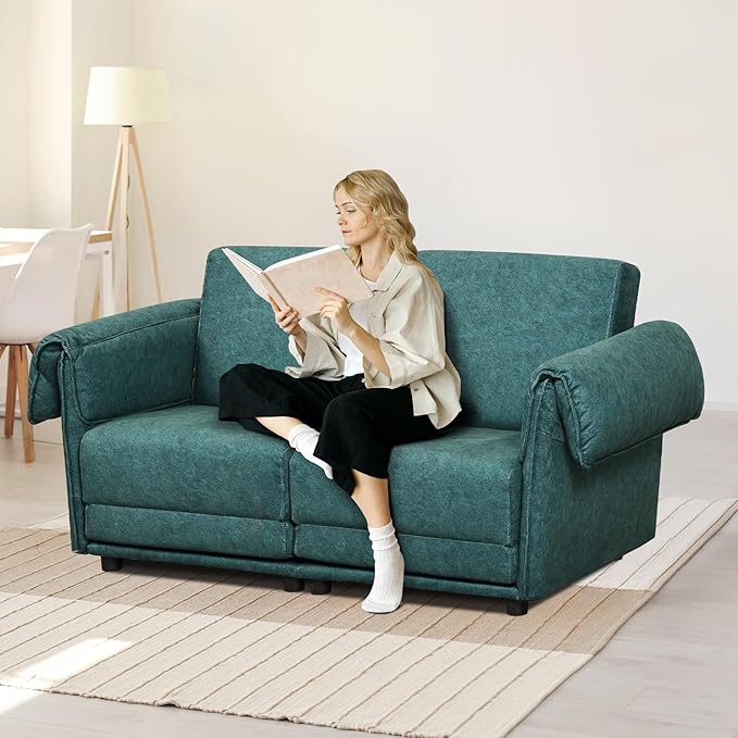 FHFO Convertible Couch Bed Queen 65 Loveset Small Couch for Small Spaces 3 in 1 Pull Out Sofa Bed Convertible Sleeper Sofa Comfy Sofabed for Living Room Bedroom Apartment (Green)