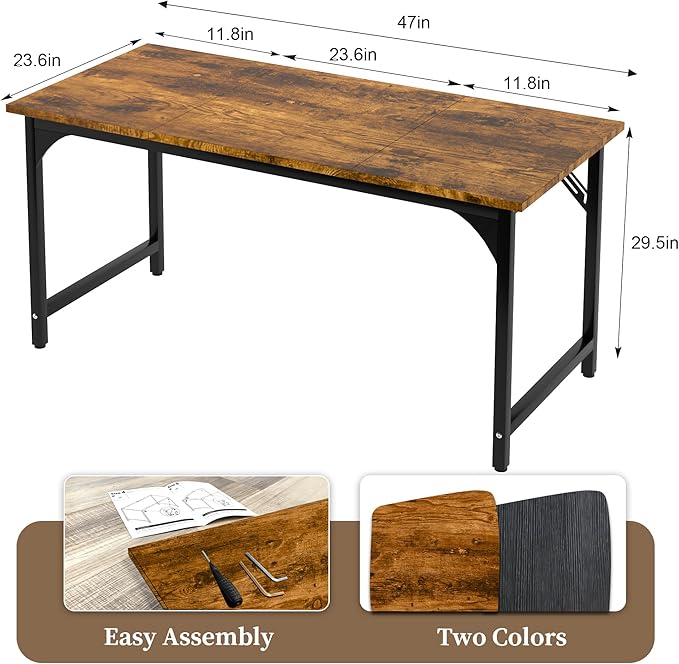 AZN Computer Desk Office Desk 47'' Computer Desk for Work Study Writing Gaming Office Desk w/ 24in Wide Desktop &amp Large Legroom Home Office Desks w/Waterproof &amp Scratch-Resistant Surface