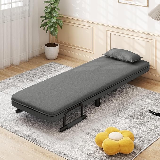 Giantex 26.5 Convertible Sofa Bed Folding Arm Chair Sleeper Leisure Recliner Lounge Couch (Grey)
