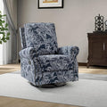 HULALA Home Modern Rocker Recliner Printed Fabric Swivel Glider with Adjustable Backrest &amp Footrest Navy