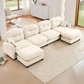 140 Modular U Shaped Sectional Sofa with 2 Ottoman Soft Chenille Fabric Tufted Backrest 6-Seat Deep Seat Sofa Modern Sectional Couch for Living Room Bedroom Apartment Easy Assembly Beige