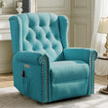 MEETWARM Power Swivel Rocking Glider Recliner Chair with Heat and Vibration Electric Rocker Nursery Reclining Chair Wingback Tufted Upholstered Recliner for Living Room Type-C &amp USB Ports (Teal