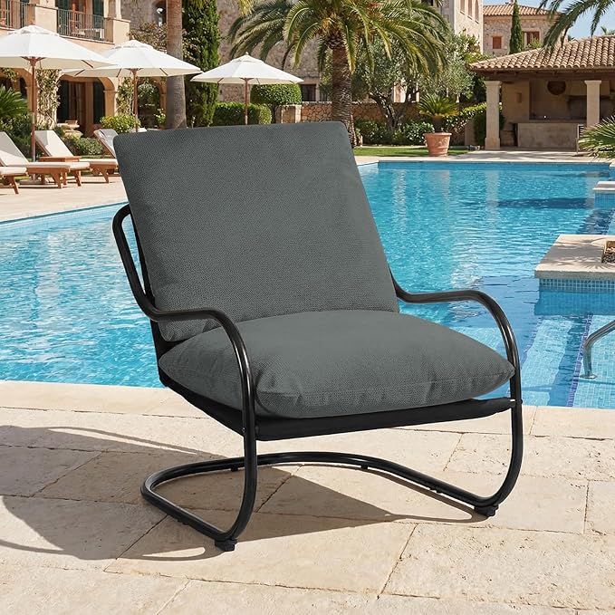 Peace nest Modern Accent Chair Comfy Living Room Suspended Chair Bedroom Armchair with Mental Frame Comfortable Upholstered Cushion for Balcony Lounge Reading Meeting Room Dark Grey