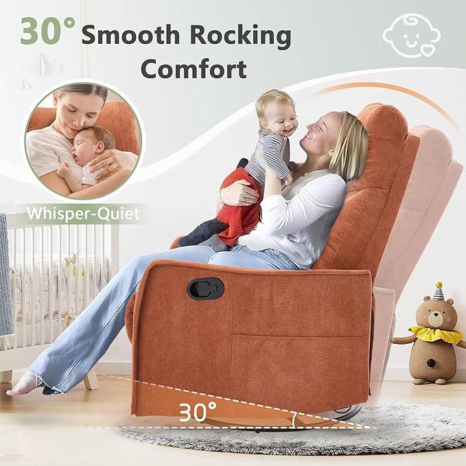 cinkehome Swivel Rocker Recliner Chair with Heated Massage Rocking Reclining Chairs for Nursery Small Spaces High Back Side Pocket