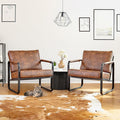PrimeZone Mid-Century Modern Accent Chair Set of 2 - Comfy Faux Leather Living Room Chair Lounge Armchair with Extra Soft Padded &amp Cushion Ergonomic Accent Chair for Bedroom Office Brown
