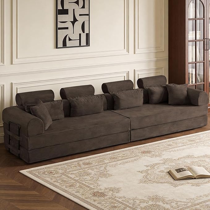 KEIKI 106 4Seat Modular Sectional Corduroy Sofa Couch for Rustic Home Apartment Living Family Friendly Rustic Homeowners Soft Plush Comfortable Cozy Relaxing Lounge Contemporary Design Brown