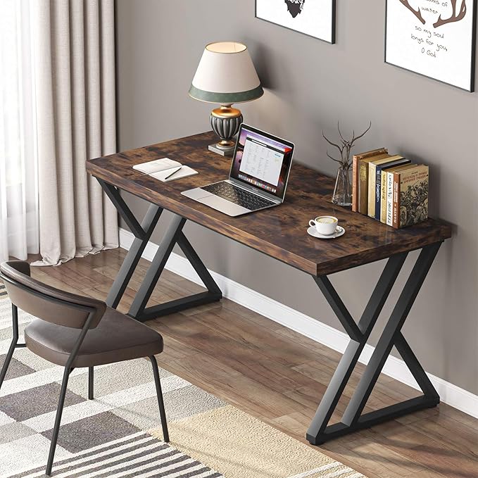 LITTLE TREE 55 Inch Large Simple Industrial Computer Desk Study Writing Table Home Office WorkstationRustic Brown