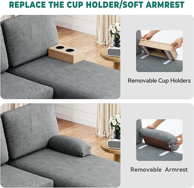 YITAHOME 109 U-Shaped Couch 4-Seat Cloud Sofa with Dual Chaise Lounges Storage Armrest Cup Holder &amp Thick Cushions for Living Room