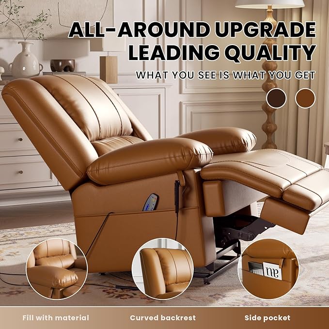Large Dual Motor Power Lift Recliner Chair with Massage and Heat for Elderly People Infinite PositionUSB Ports and Remote ControlBreathable Leather (Yellow)