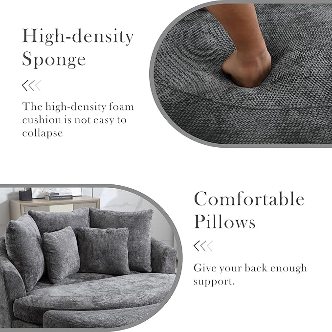 Aoiy &amp Wifon 59.8 W Oversized Barrel Chair with Ottoman Round Chair with Ottoman Extra Large Living Room Chair Set with Wheels Knitted Chenille Charcoal