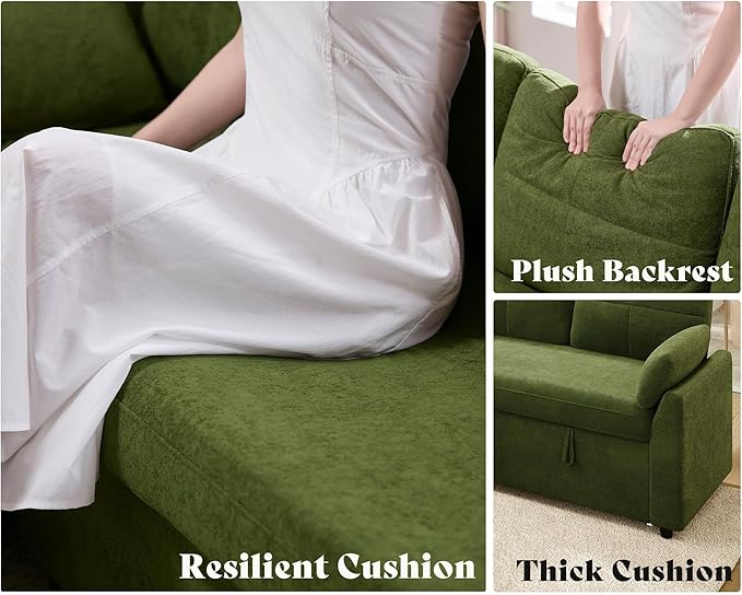AMEILIFE Sofa Bed Sleeper Sofa with Storage Chaise Convertible Sofa Bed with Pull Out Couch l Shaped Couch for Living Room-Green Linen
