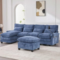 U Shape Sectional Sofa Cloud Couch 106.7 Modern Chenille Comfy Modular Couch with Storage Ottoman 4 Seat Upholstery Sofas with USB Port &amp Phone Holder for Living Room Navy Blue