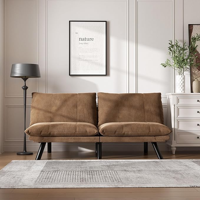 71 Chamois Futon Couch Bed with Mattress IncludedConvertible Folding Sleeper Sofa Bed with Adjustable BackrestsModern Loveseat Sleeper for Living Room Bedroom Small Space Home Office (Coffee Brown)
