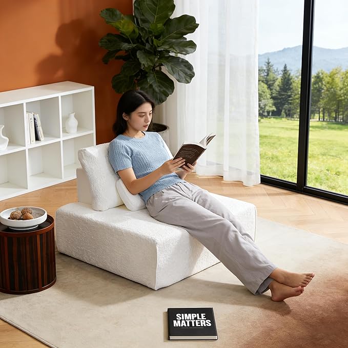 ADORZ Modular Sofa Single Seat Cloud Couch Module with Pillow No Assembly Required 1-Person Chair for Living Room Bedroom White
