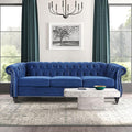 ONCIN Velvet Chesterfield Sofa 84'' Modern Tufted 3 Seater Couch with Scroll Arms and Wood Legs for Living Room Bedroom (Blue) Blue Velvet 84 In Chesterfield Sofa