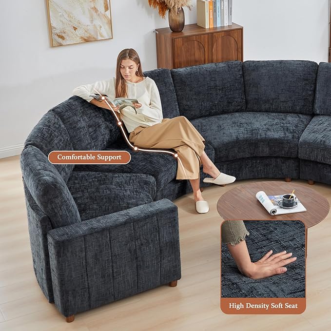 ORRD Modern Chenille Sofa Armrest Backrest for Modular Sectional Sofa Couch for Living Room Black Blue