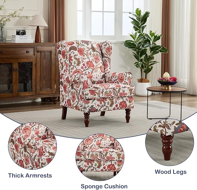 Chifee &amp Vingol Wingback Chair High Back Armchair Upholstered Living Room Chairs Comfy Single Sofa ChairRed