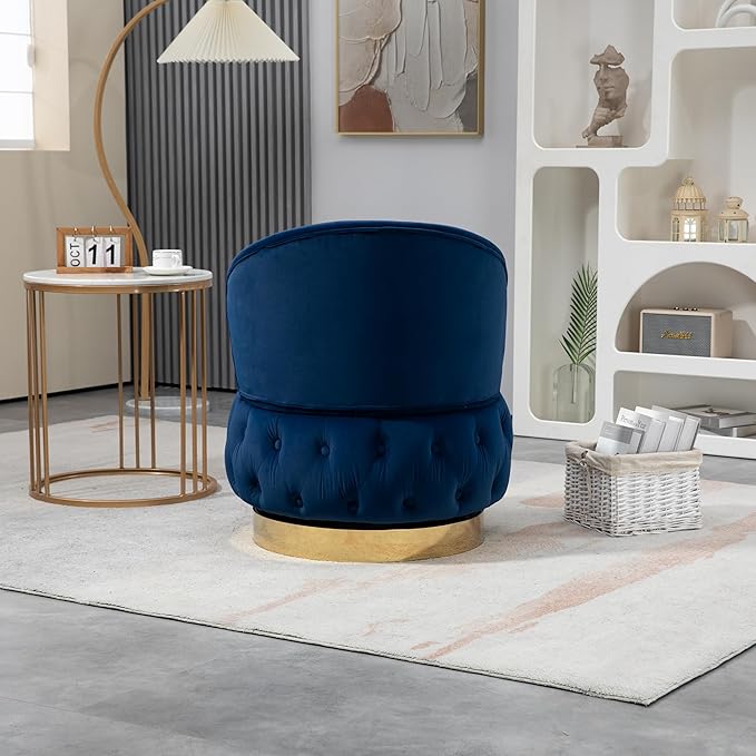 Swivel Barrel ChairVelvet Swivel Accent Chairs Modern Round Storage Small Chairs 360 Degree Upholstered Swivel Boucle Chair for Living Room Bedroom（Blue）
