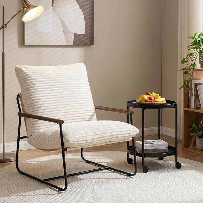 HOMPUS Modern Accent Chair 29'' Comfy Living Room Chair with Sturdy Metal Frame &amp Foam Cushion Soft Upholstered Armchair Small Sling Accent Chair for Bedroom Lounge Reading Room Off-White