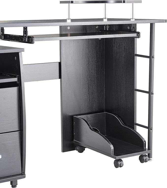 Computer Desk with 2 Storage Drawers Home Office Desk Writing Study Desk Storage Shelves and File Cabinet CPU Tray Black