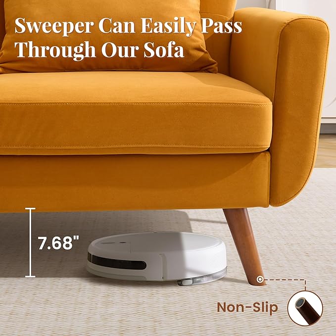 Tbfit 65 W Loveseat Sofa Velvet Mid Century Modern Love Seat Couches for Living Room Button Tufted Upholstered Small Couch for Bedroom Solid and Easy to Install Love Seats Furniture Yellow
