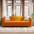 KEAI 83.46 Velvet Couch for Living Room Large Modern Sofa with Gold Metal Sphere Legs Office Upholstered Comfy 3 Seater Couches Cute Sherpa Bedroom Furniture (Orange)