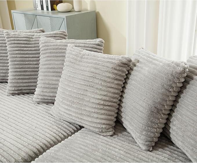 111'' Modern Sectional Sofa L-Shaped Corduroy Couch with Left Chaise Daybed Extra-Wide Oversized Lounge 8 Pillows Corner Sofa Set for Living Room Apartment Office Hotel Bedroom Grey