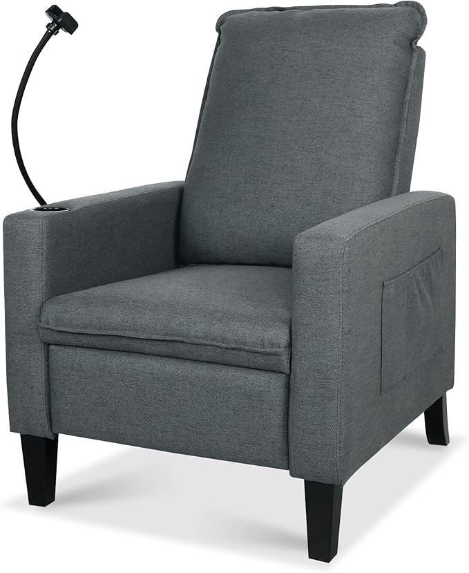 Adjustable Recliner Chairs for Adults Modern Fabric Push Back Recliner with Cup Holder and Phone Holder for Living Room (Gray)