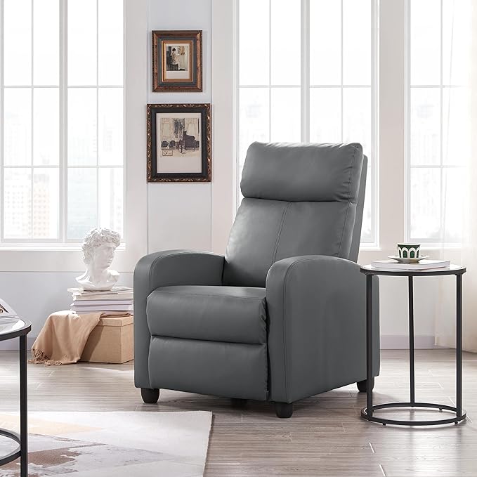 Topeakmart Single Recliner Chair PU Leather Recliner Sofa Padded Seat Club Chair for Living Room Home Theater Seating Silver Gray