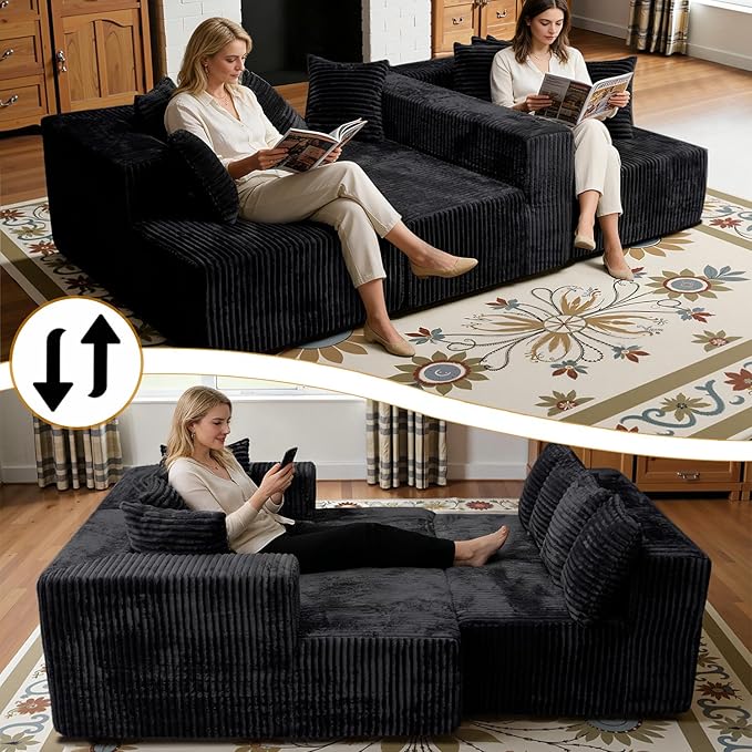 132''U-Shape Modular Sectional Couch Sofa Boneless Compressed Corduroy Modern Sleeper Space-Efficient Convertible Design 3 Packages Shipping