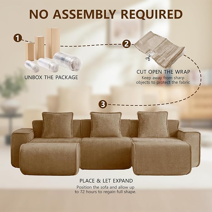 KEIKI 3Seat Modular Boneless Velvet Sofa Couch for Rustic Home Small Space Style Conscious Rustic Homeowners Warm Inviting Comfy Supportive Rest Space Elegant Premium Premium Design