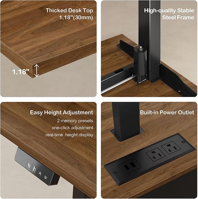 71 Executive Desk with Office Storage Cabinet L Shaped Height Adjustable Standing Desk Privacy Panel Furniture Set with Multiple Functions for Home and Office Black Walnut