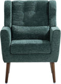Modern Accent ChairChenille Arm Chairs for Living RoomUpholstered Mordern ArmchairComfy Soft Padded Lounge Chair in Small Space Bedroom w/Pillow Solid Wood Leg (Blackish Green)