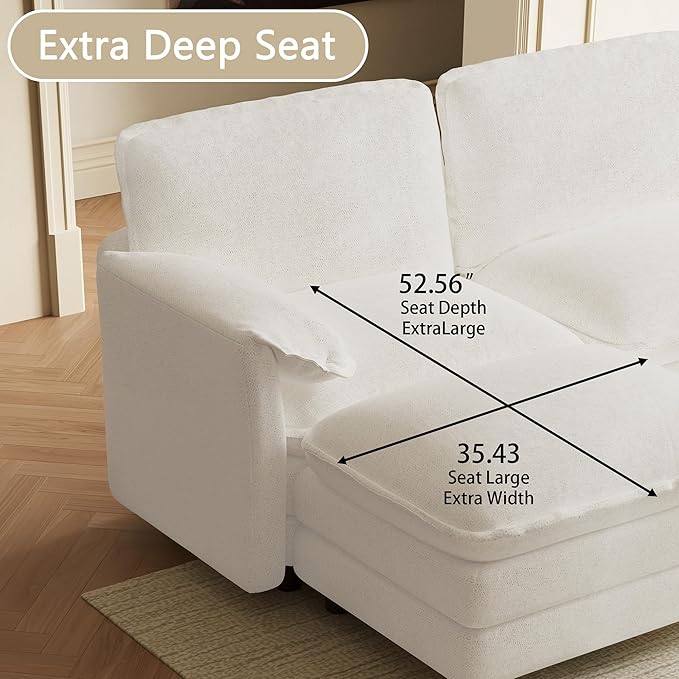 114 U Shaped Cloud Couch Sectionals Comfy Beige White Sectional Couches for Living Room Modern Fluffy Oversized Modular Sofas with Ottoman Chenille Large Big 5 Seat Sofa Set