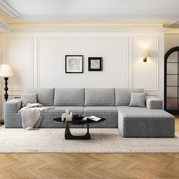 135.4 Cloud Modular Sectional Sofa Couch with L-Shape ChaiseModern Minimalist Upholstered Couches for Living Room BedroomDeep Seat Corner CouchNo Assembly Required (GreyRight Facing Chaise)