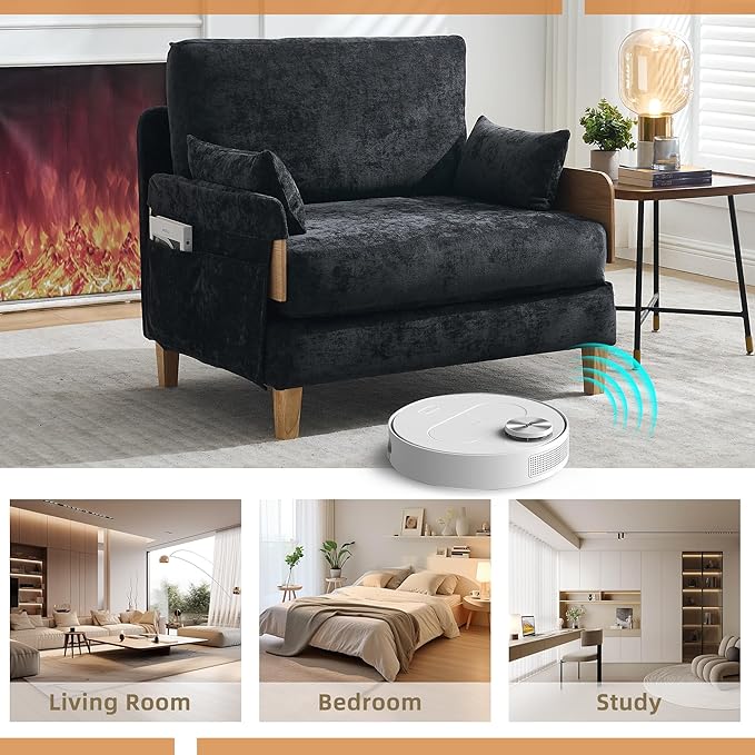 TTK 3-in-1 Foldable Sofa Bed Recliner Sleeper Mid-Century Modern Convertible Sofa Chair with 3 Pillows Space-Saving Design for Small Spaces Bedroom Study &amp Guest Room Black