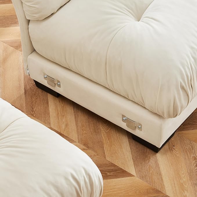 93.7 Oversized Modular Sectional Sofa 2-Seater Deep Seat Loveseat Cloud Couch with Pillows and Overthick Cushions Modern Velvet Comfy Sofa for Living Room Home Theater or Apartment Cream