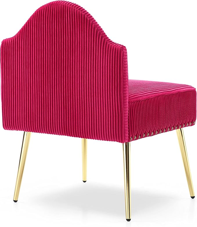 Modern Upholstered Pleated Velvet Accent Chair Tufted Dining Office Chairs Armless Slipper Chair Mid-Century Side Chair Single Luxury Sofa Chair with Golden Legs for Living Room Small SpaceFuchsia