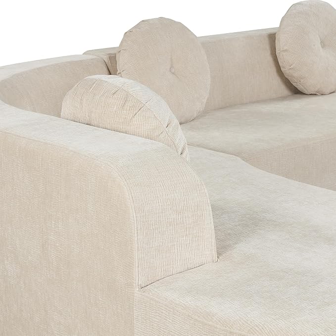 122'' Extra Large Sectional Sofa Soft Fabric UpholsteryElegant Curved Design with Three Round CushionsHigh-Resilience Foam for Ultimate Comfort