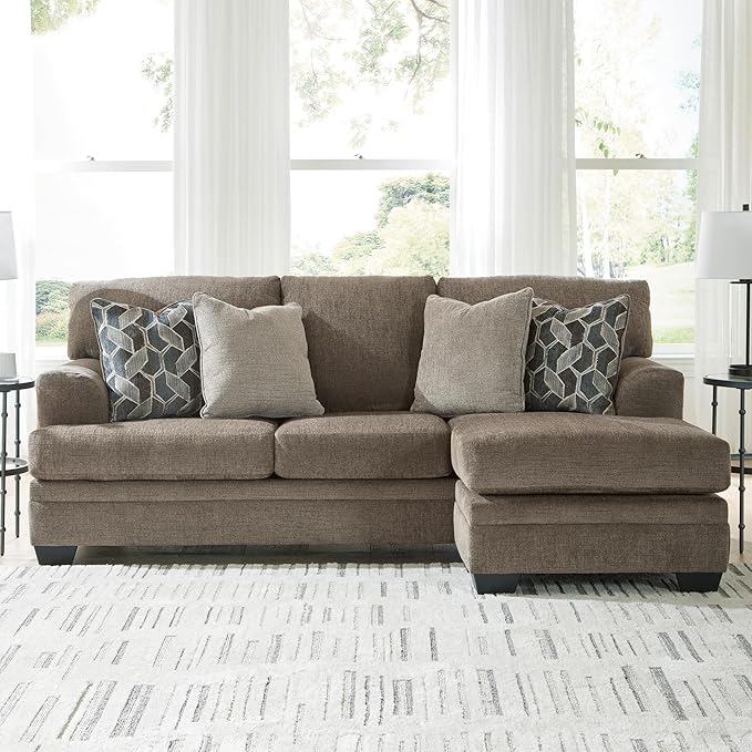 Signature Design by Ashley Stonemeade Casual Right-Arm Facing Sofa Chaise with 4 Toss Pillows Dark Brown